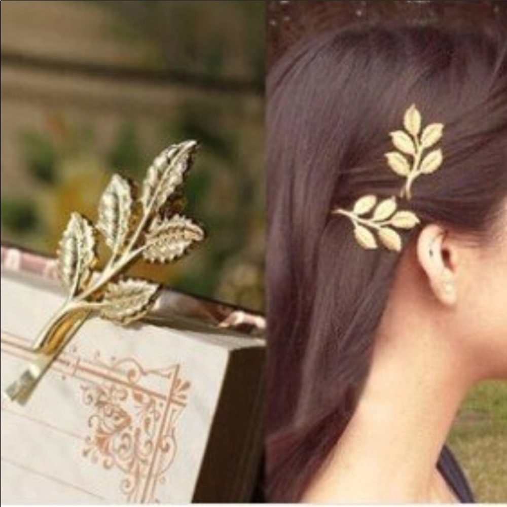 Leaf Hair Ornament/Clip Gold Tone